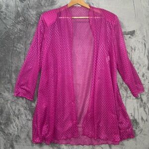 Women's Sheer Open Front Kimono Cover Up Pink‎ Oversized Relaxed Fit Plus Sz 20W